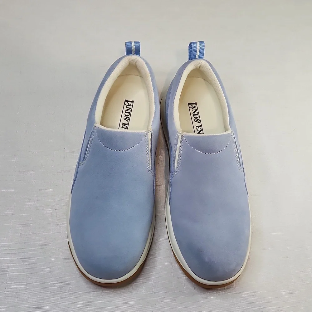Lands End  Periwinkle Blue Suede Loafers. Size 6